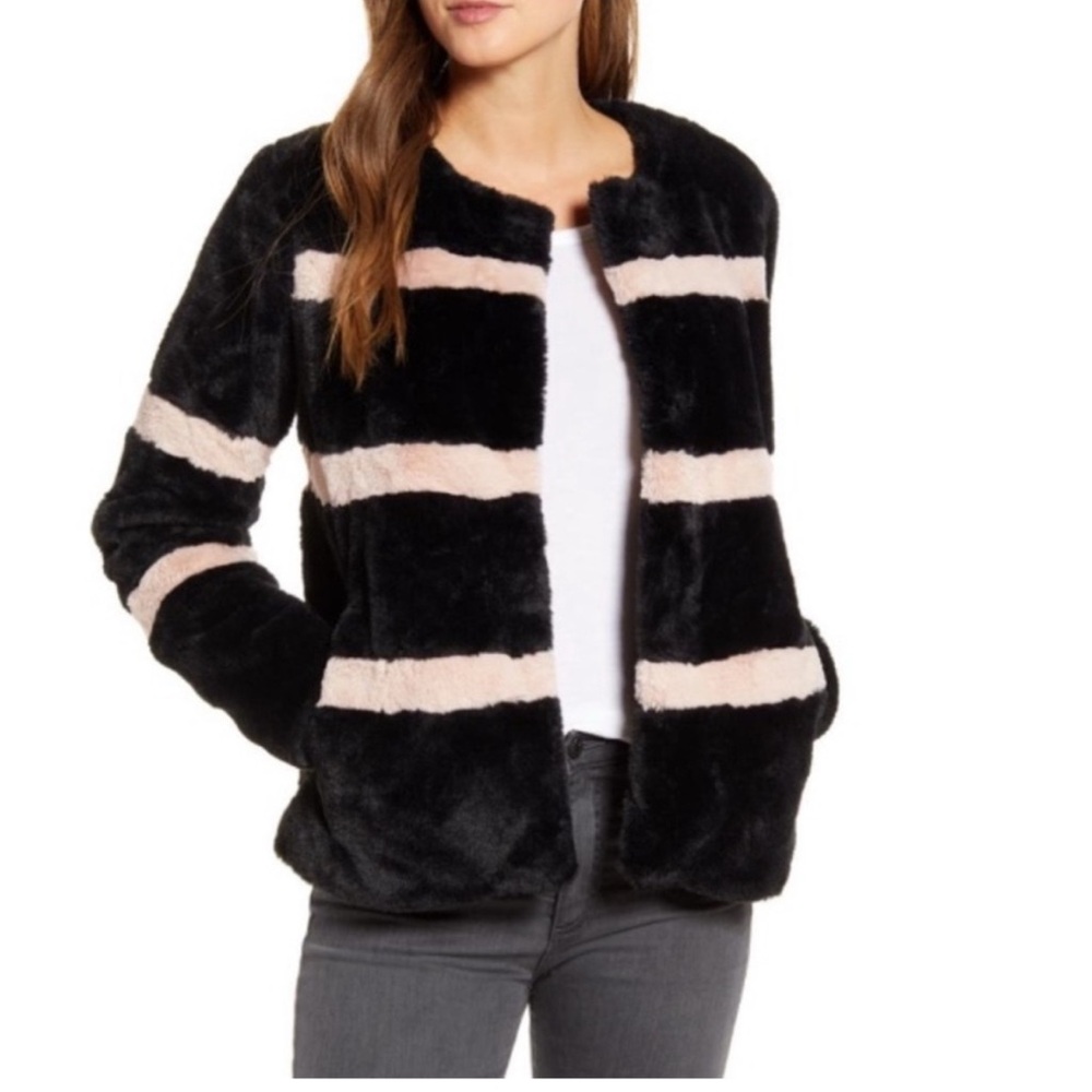Rachel Parcell Black and Cream Faux Fur Jacket size XS